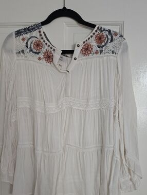 Knox Rose White Tunic with Rust & Navy Embroidery